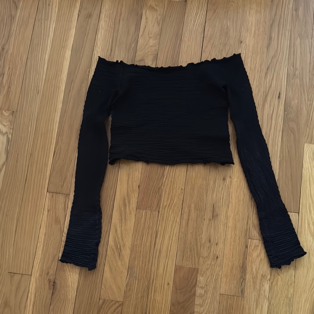 Free People Black Off-Shoulder Ribbed Top